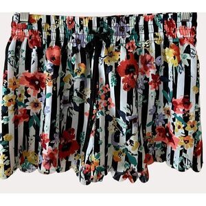Gilligan & O Malley Lounge Pajama Sleep Shorts Floral Stripe Scallop XS